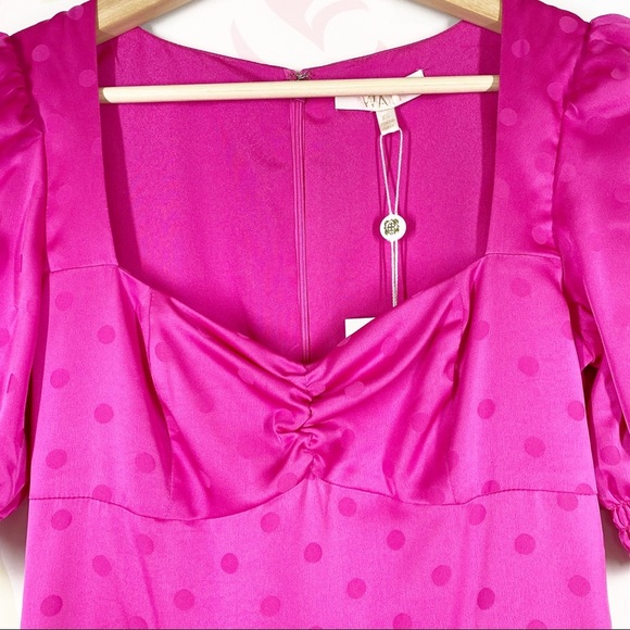 NEW WAYF Magenta Pink Polka Dot Midi Dress XS - Picture 3 of 12
